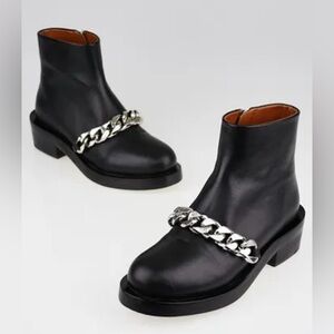 Givenchy Black Leather Chain-Detail Ankle Boots